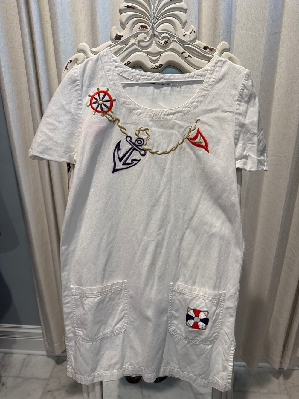 White Nautical Embroidered Kids Dress